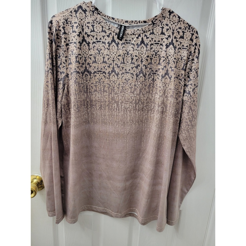 Noracora Womens XL Mauve Tan Damask Ombre Long Sleeve Jersey Top 1371437#